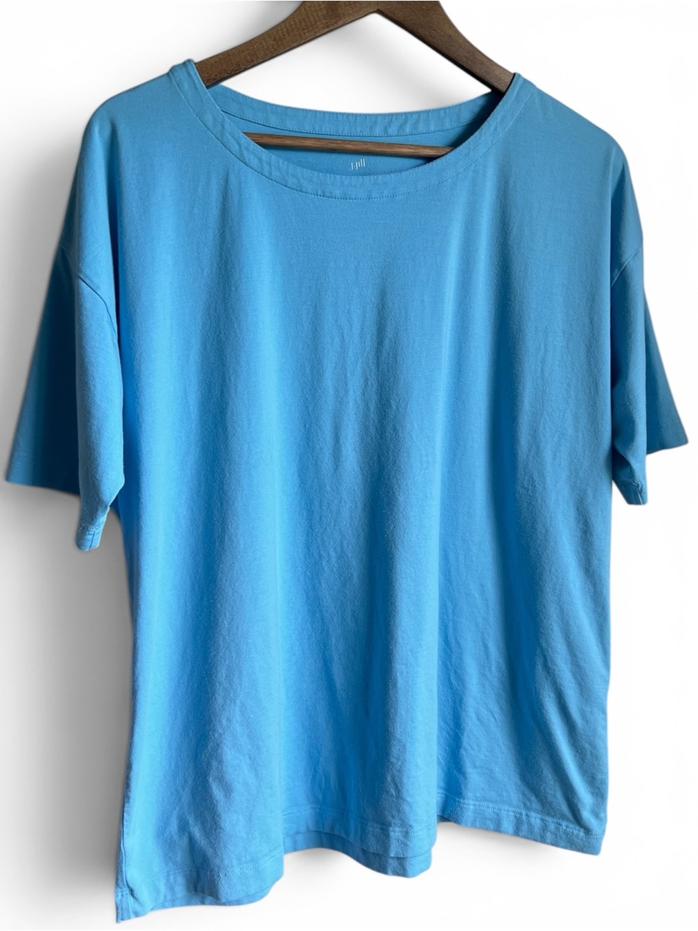J Jill Luxe Supima Cotton Tee Size L Blue Elbow Sleeve Crew Neck Soft Knit Top